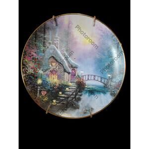 Thomas Kinkade Collector's Plate Falbrooke Cottage Knowles With Plate Hanger